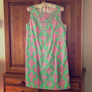 Lilly Pulitzer sheath dress pink green giraffes 10